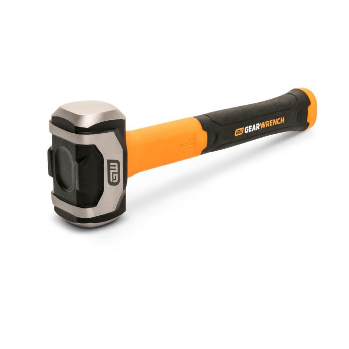 Image of the GEARWRENCH  48 oz. Drilling Hammer with Fiberglass Handle on a white background with the hammer head towards the lower left side and the black and molten handle towards the upper right hand side with the head in an upright position