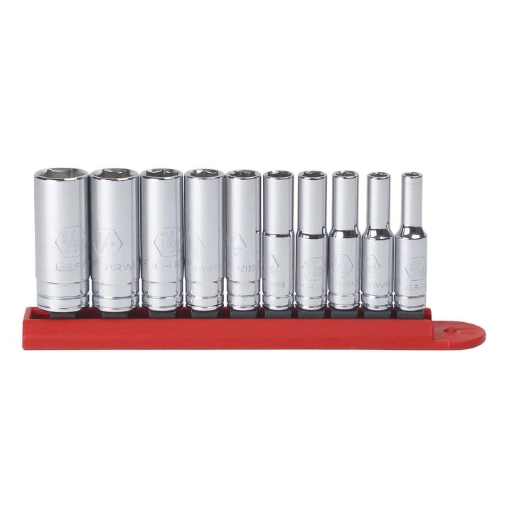 Image of 10 Pc. 1/4" Drive 6 Point SAE Deep Socket Set - GearWrench