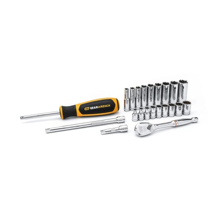 Image of 22 Pc. 1/4" Drive 6 and 12 Point Metric Standard and Deep Mechanics Tool Set - GearWrench