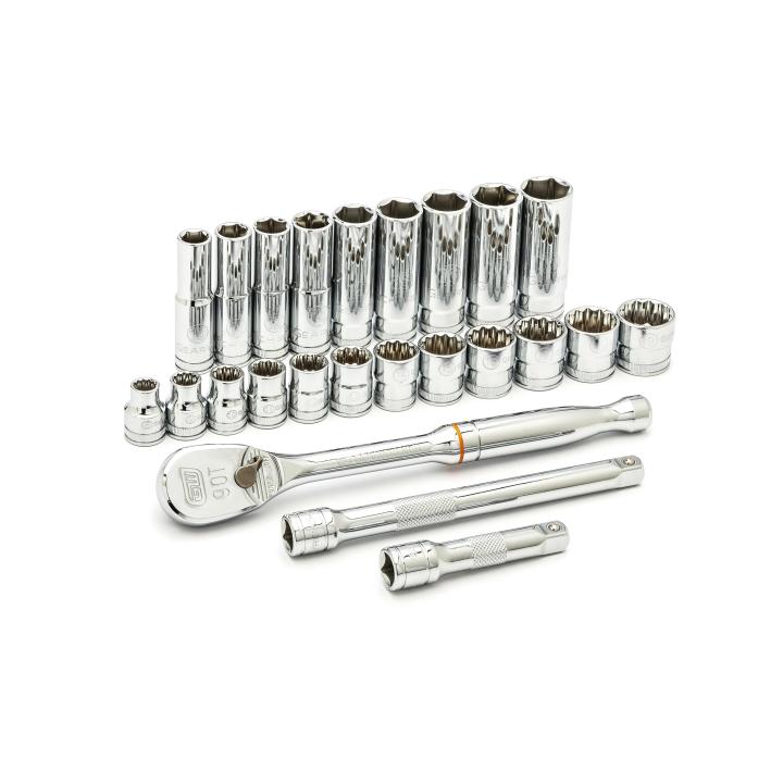 Image of 24 Pc. 3/8" Drive 6 and 12 Point Metric Standard and Deep Mechanics Tool Set - GearWrench