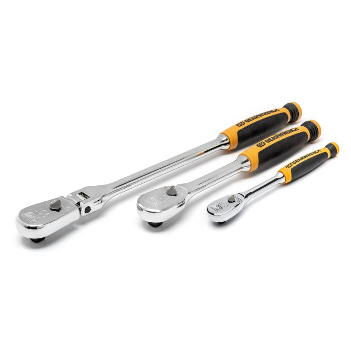 Image of 3 Pc. 1/4" and 3/8" 90-Tooth Dual Material Teardrop Ratchet Set - GW