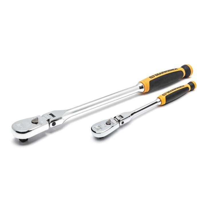 Image of 2 Pc. 1/4" and 3/8" 90-Tooth Dual Material Flex Head Teardrop Ratchet Set - GW