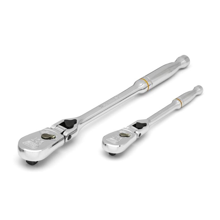 Image of 2 Pc. 1/4" and 3/8" 90-Tooth Locking Flex Head Teardrop Ratchet Set - GW