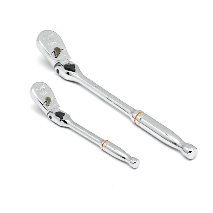Image of 2 Pc. 1/4" and 3/8" 90-Tooth Locking Flex Head Teardrop Ratchet Set - GW