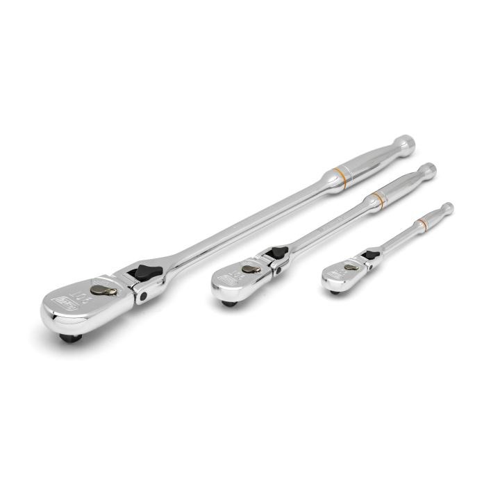 Image of 3 Pc. 1/4", 3/8" and 1/2" 90-Tooth Locking Flex Head Teardrop Ratchet Set - GW