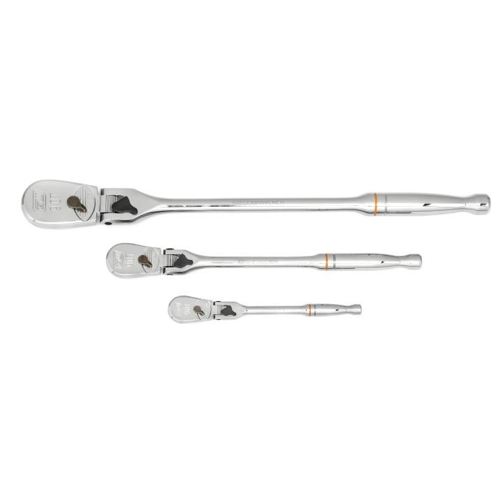 Image of 3 Pc. 1/4", 3/8" and 1/2" Drive 90-Tooth Locking Flex Head Ratchet Set - GearWrench