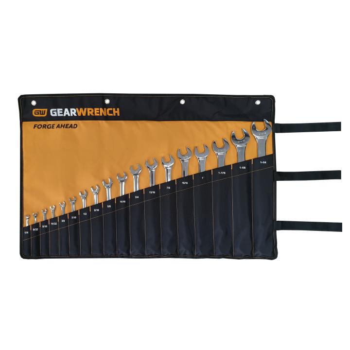 Image of 18 Pc 12 Point Long Pattern SAE Combination Wrench Set Roll - GearWrench