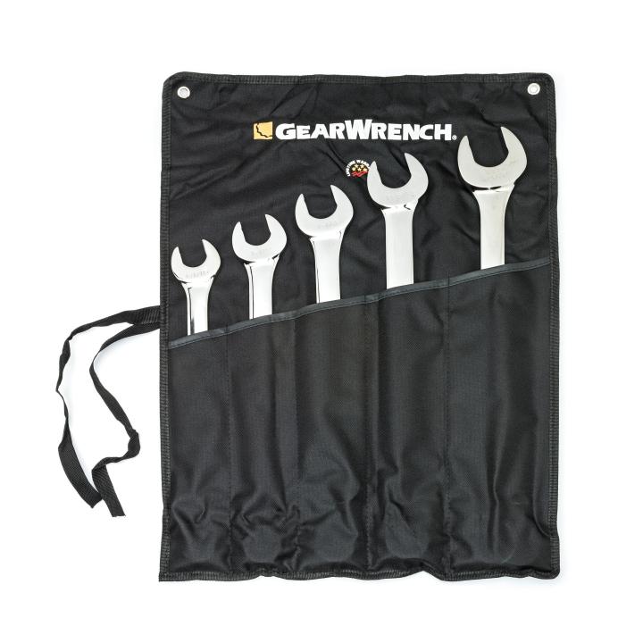 Image of 5 Pc. 12 Point SAE Long Pattern Combination Wrench Set with Wrench Roll - GW