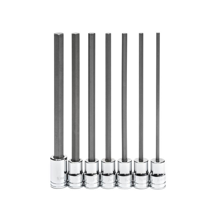 Image of 7 Pc. 3/8" Drive Long Length SAE Hex Bit Socket Set - GearWrench