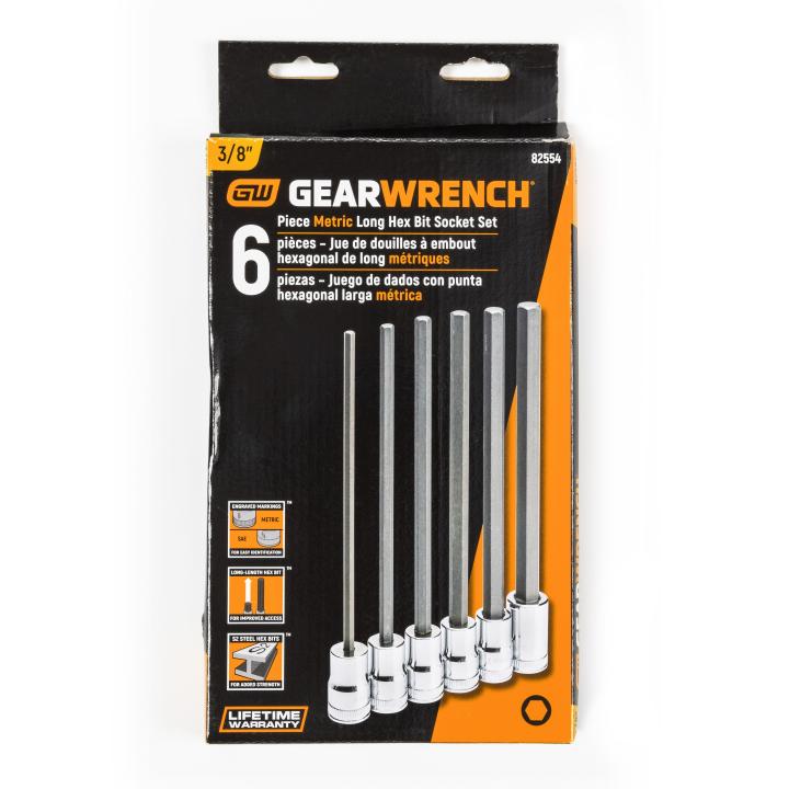 Image of 6 Pc. 3/8" Drive Long Length Metric Hex Bit Socket Set - GearWrench