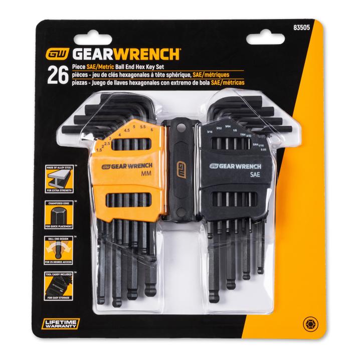 Image of 26-Key SAE/Metric Ball End Long Arm Hex Key Set - GW