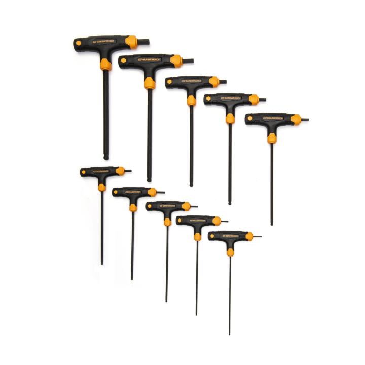 Image of 10-Key SAE Ball End T-Handle Hex Key Set - GW