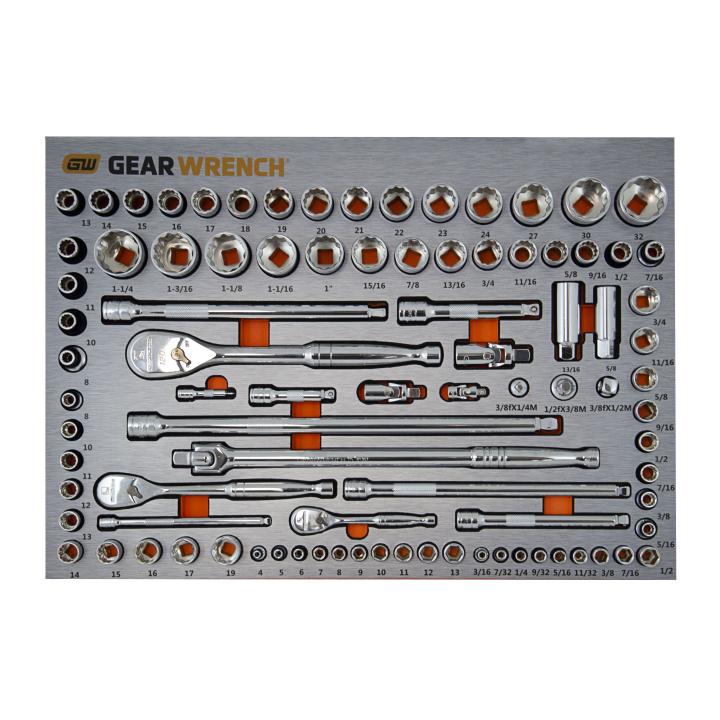 Image of 90 Pc. 1/4", 3/8" & 1/2 Drive Metric & SAE Socket Set in EVA Tray - GearWrench