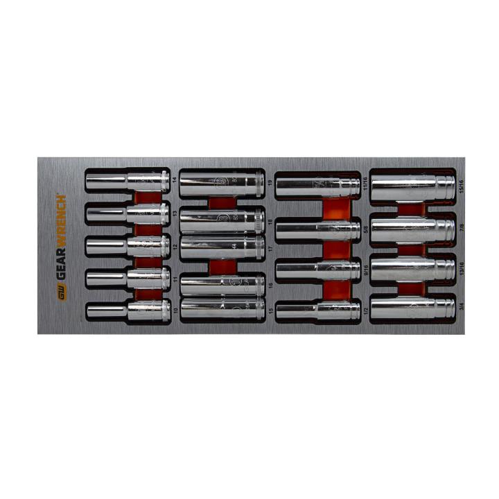 Image of 18 Pc. 1/2" Drive 6 Point Deep Socket Metric & SAE Set in EVA Tray - GearWrench
