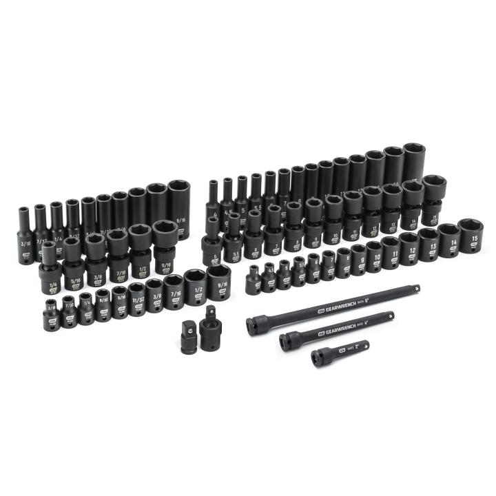 Image of 71 Pc. 1/4" Drive 6 Point SAE/Metric Standard, Deep & Universal Impact Socket Set - GW