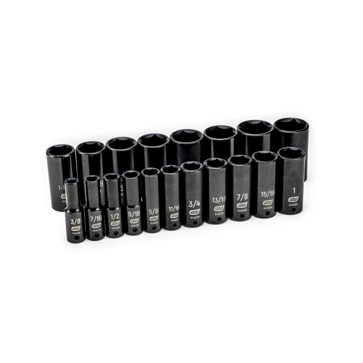 Image of 19 Pc. 1/2" Drive 6 Point SAE Deep Impact Socket Set - GearWrench