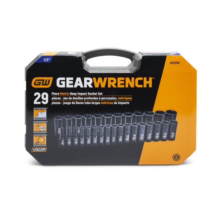 29 Pc. 1 2 Drive 6 Point Deep Impact Metric Socket Set Gearwrench
