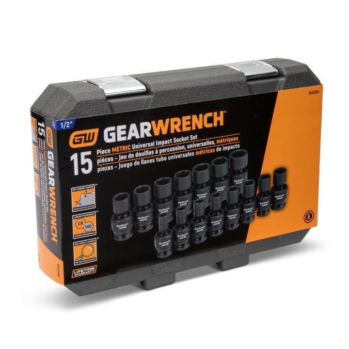 15 Pc. 1 2 Drive 6 Point Standard Universal Impact Metric Socket Set Gearwrench