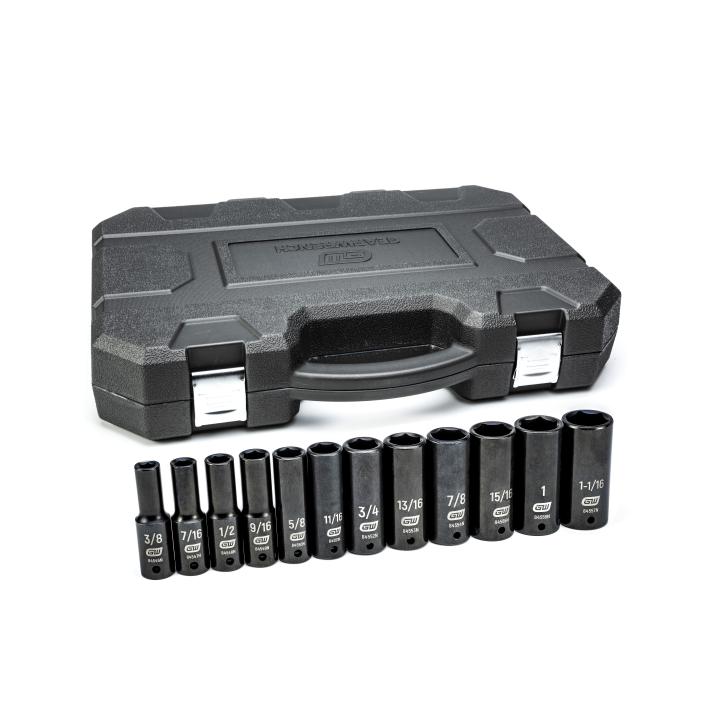 Image of 12 Pc. 1/2" Drive 6 Point SAE Deep Impact Socket Set - GearWrench
