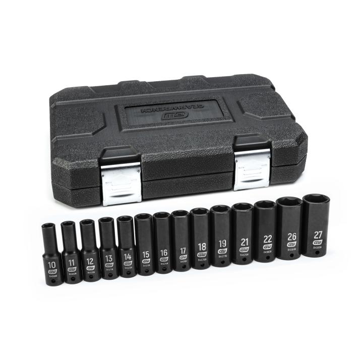 Image of 14 Pc. 1/2" Drive 6 Point Metric Deep Impact Socket Set - GearWrench