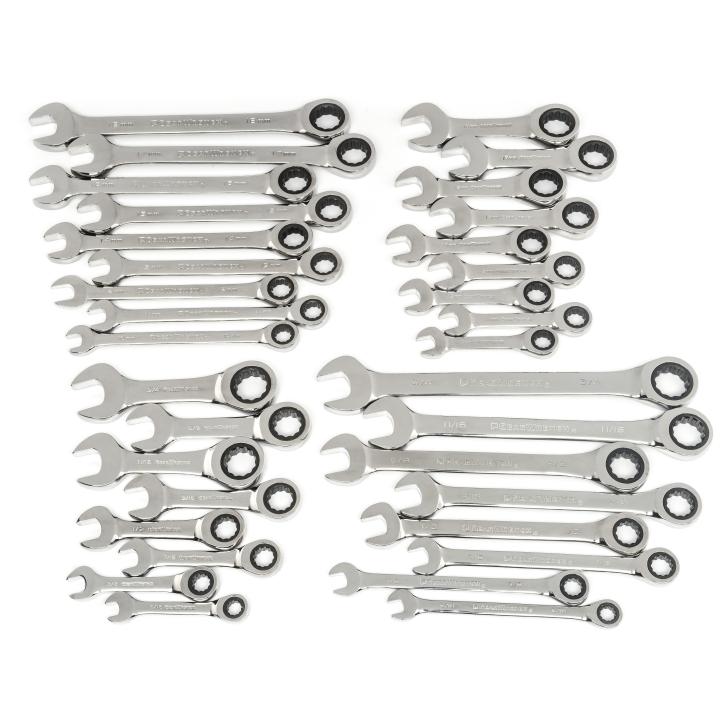 Image of 34 Pc. 12 Point SAE/Metric Standard/Stubby Combination Ratching Wrench Set - GearWrench