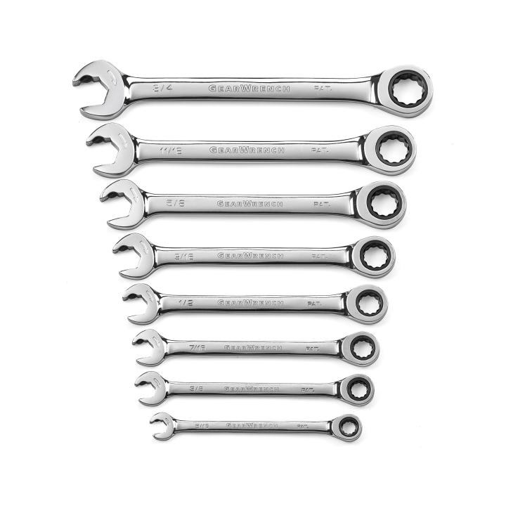 Image of 8 Pc. 12 Point SAE Open End Ratcheting Combination Wrench Set  - GearWrench