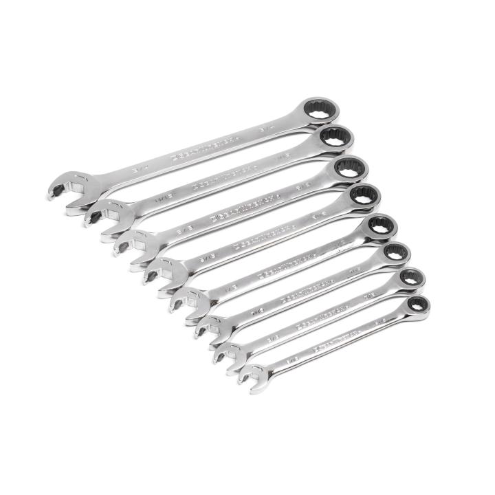 Image of 8 Pc. 72-Tooth 12 Point SAE Open End Combination Ratcheting Wrench Set - GW