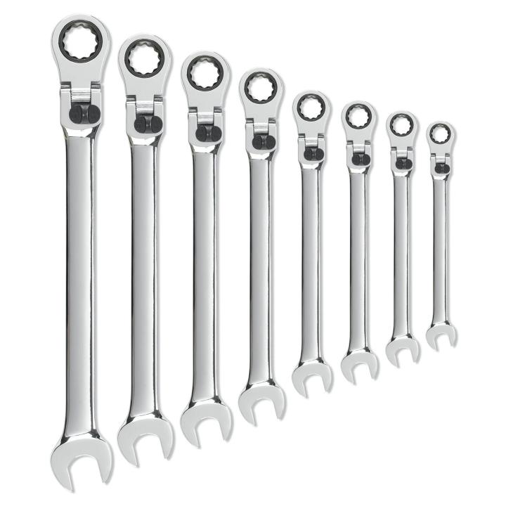 Image of 8 Pc. 72-Tooth 12 Point SAE XL Locking Flex Combination Ratcheting Wrench Set - GW