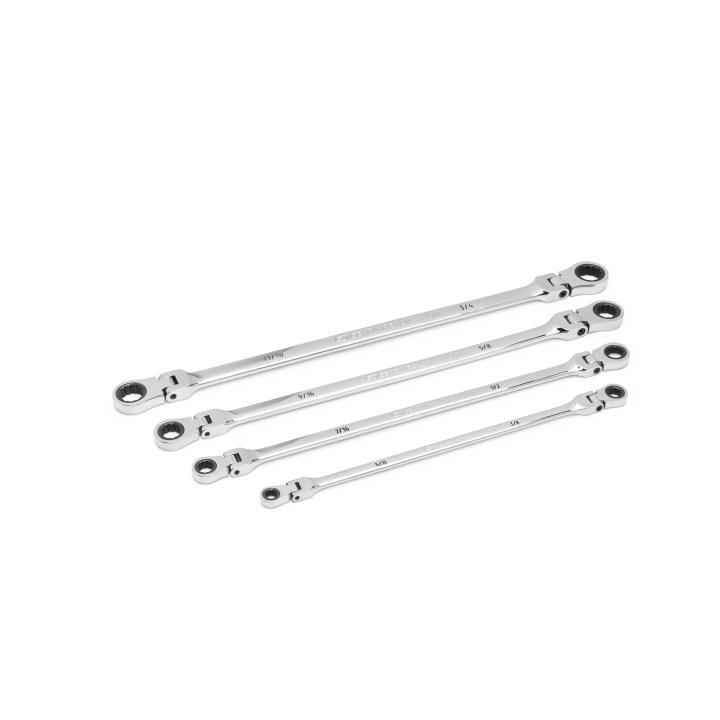 4 Piece 90 Tooth 12 Point SAE GearBox Double Flex Ratcheting Wrench Set Gearwrench