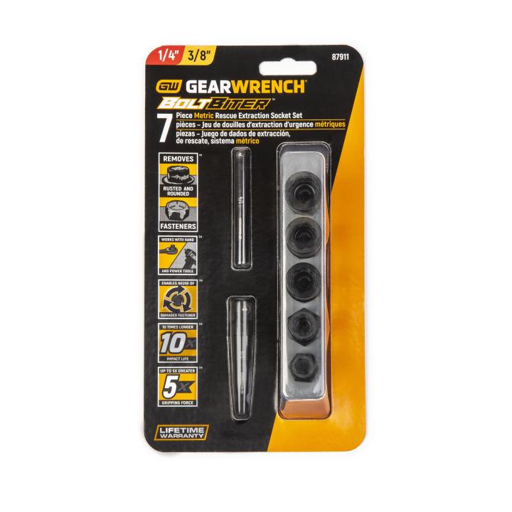 Image of 7 Pc. 1/4" and 3/8" Drive Metric Bolt Biter™ Extraction Socket Set - GW