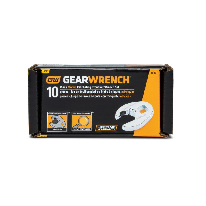 Image of 10 Pc. 3/8" Drive Metric Ratcheting Crowfoot Wrench Set - GW