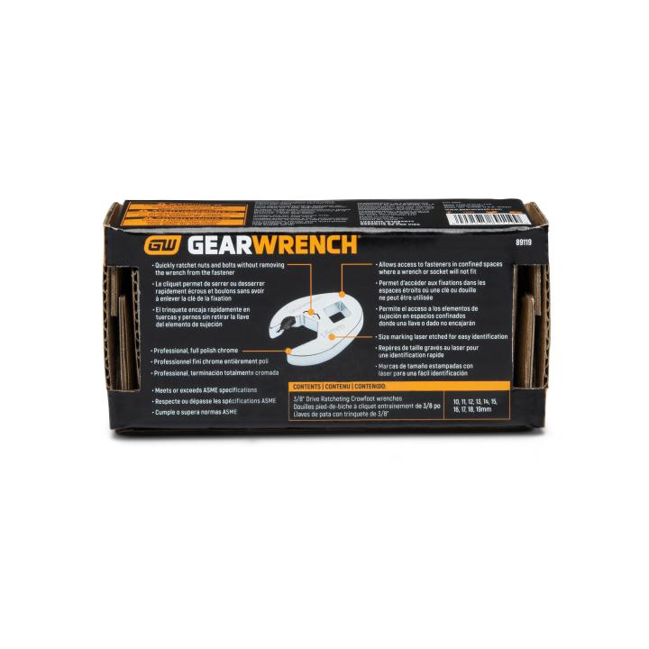 Image of 10 Pc. 3/8" Drive Metric Ratcheting Crowfoot Wrench Set - GW