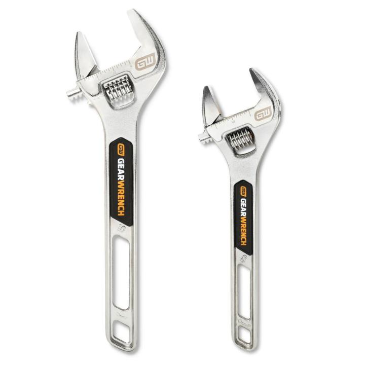 Image of the 2 Piece 8" & 10" Chrome Adjustable Wrench Set Chrome Adjustable Wrench Set showing all 4 wrenches
