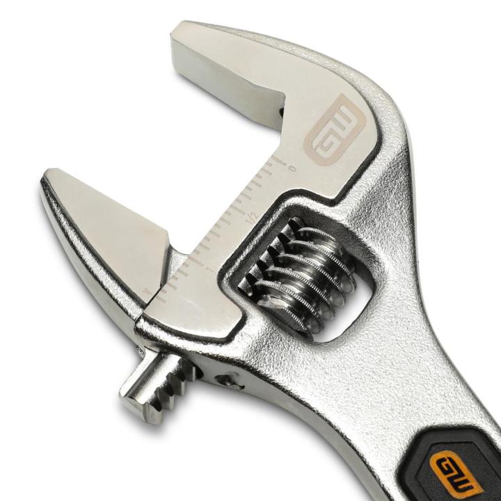 Image of the 10" Chrome Adjustable Wrench a close up of the jaw size scale