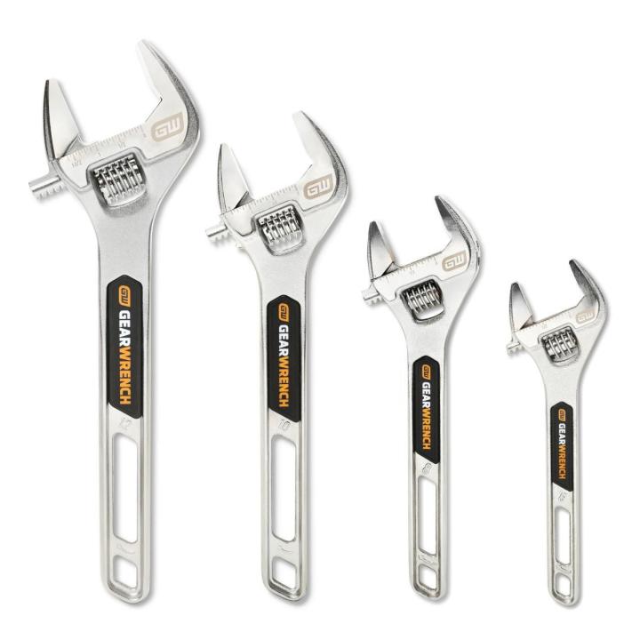 Image of the 4 Piece 6", 8", 10", 12" Chrome Adjustable Wrench Set showing all 4 wrenches