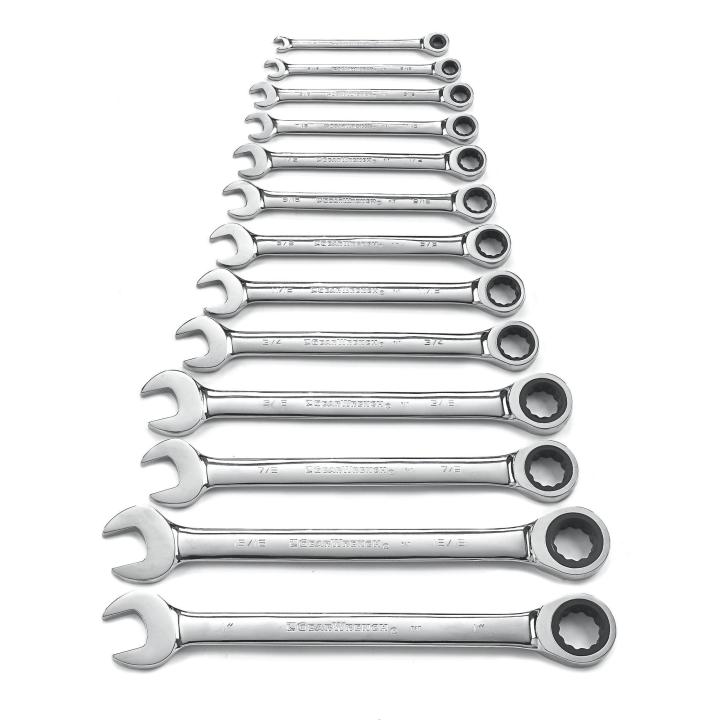 Image of 13 Pc. 72-Tooth 12 Point SAE Combination Ratcheting Wrench Set - GW