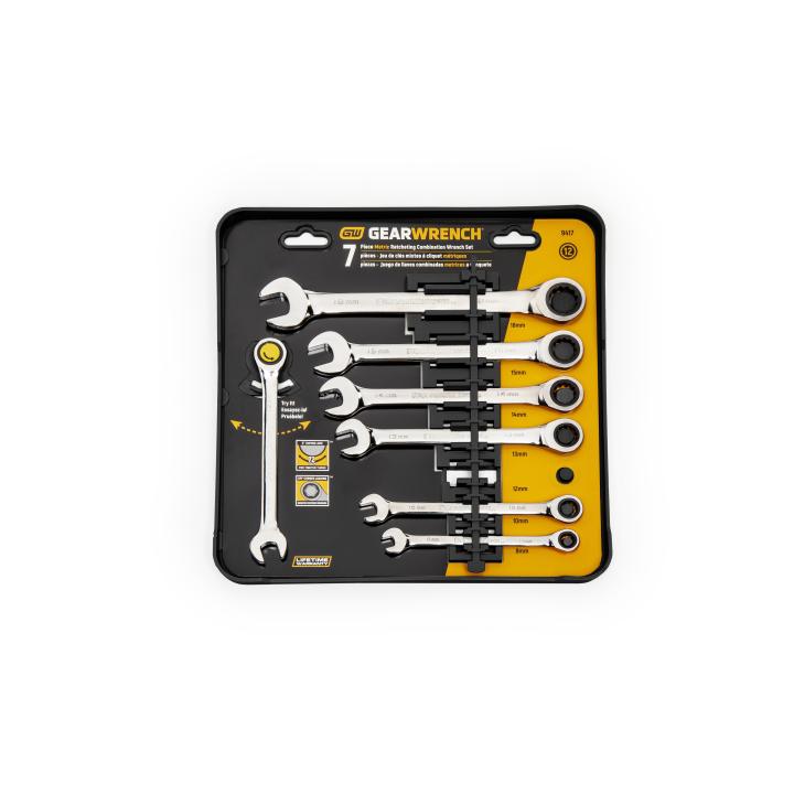 Image of 7 Pc. 72-Tooth 12 Point Metric Combination Ratcheting Wrench Set - GW