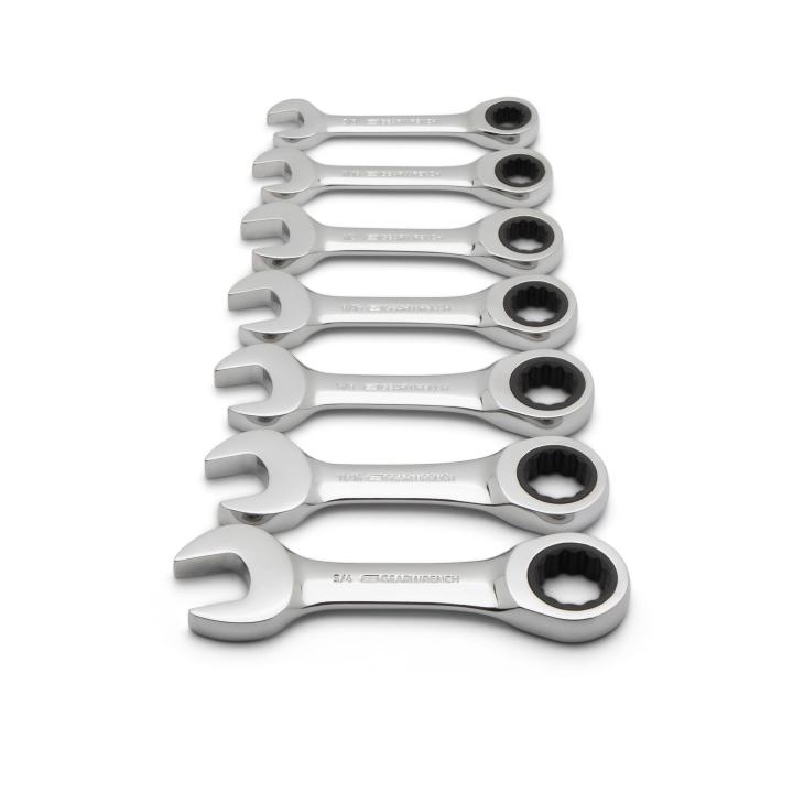 Image of 7 Pc. 12 Point SAE Stubby Combination Ratcheting Wrench Set  - GearWrench