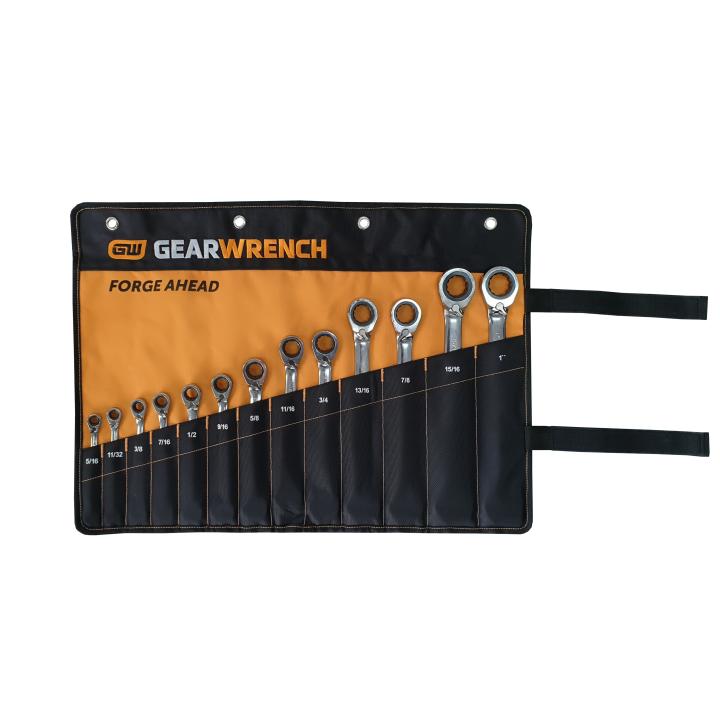 Image of 13 Pc 12 Point SAE Reversible Ratcheting Combination Wrench Set Roll