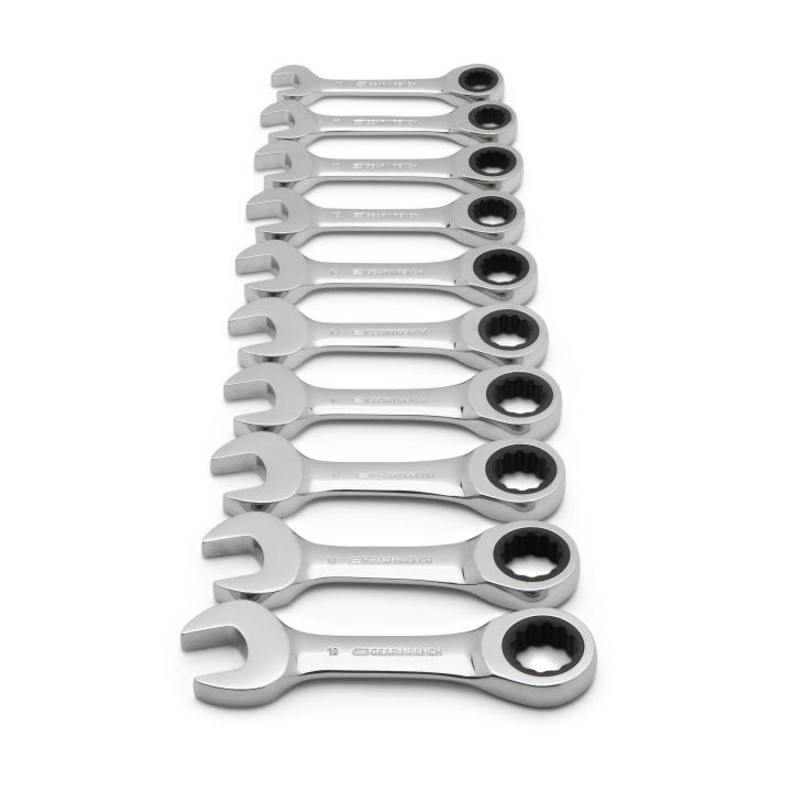 Image of 10 Pc. 12 Point 72-Tooth Metric Stubby Combination Ratcheting Wrench Set  - GearWrench