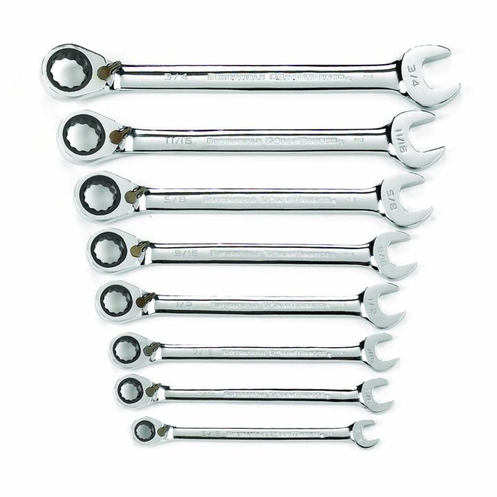 Image of 8 Pc. 12 Point SAE Reversible Combination Ratcheting Wrench Set  - GearWrench