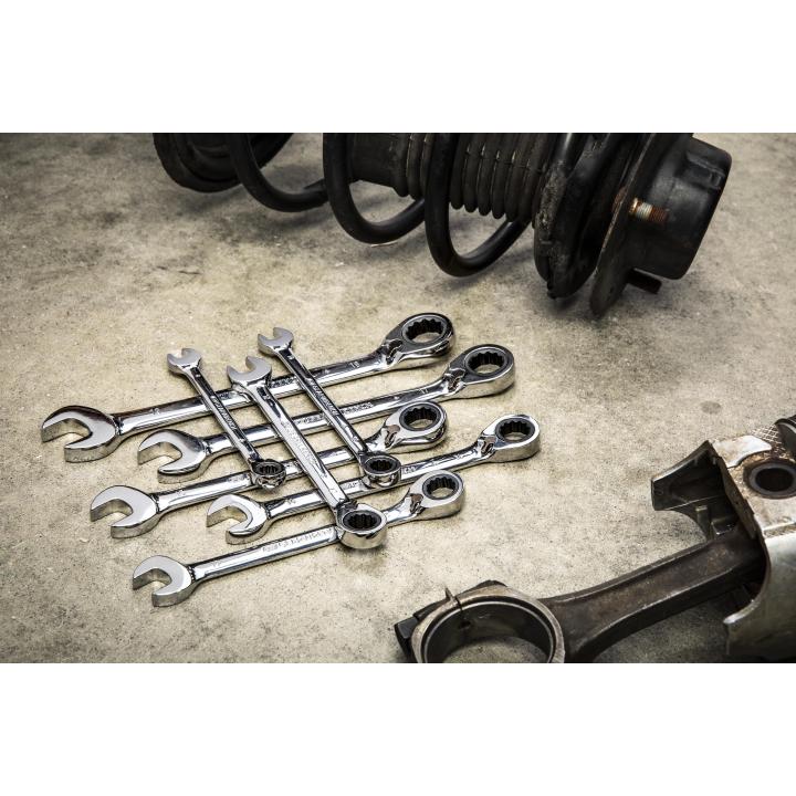 Image of 8 Pc. 72-Tooth 12 Point Metric Reversible Combination Ratcheting Wrench Set - GW