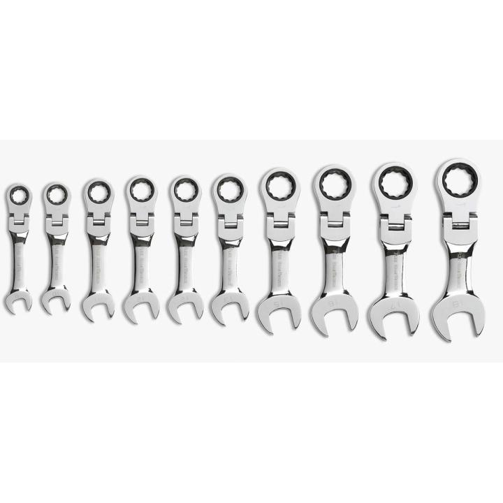 Image of 10 Pc. 12 Point Metric Stubby Flex Combination Ratcheting Wrench Set - GearWrench