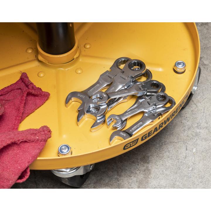 Image of 7 Pc. 72-Tooth 12 Point SAE Stubby Flex Combination Ratcheting Wrench Set - GW