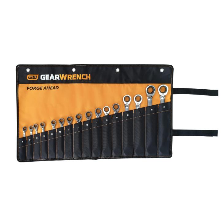 Image of 16 Pc. 12 Point Metric Reversible Ratcheting Combination Wrench Set Roll