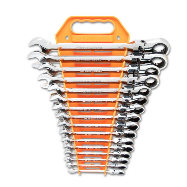 Image of 16 Pc. 72-Tooth 12 Point Metric Flex Combination Ratcheting Wrench Set - GW