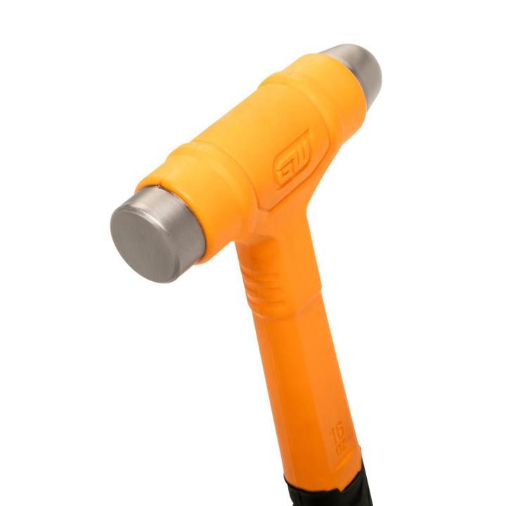 Close up image of the dead blow hammer head on a white background