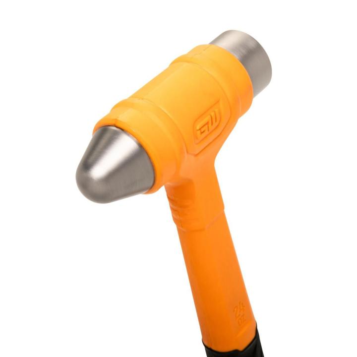 Close up image of the dead blow hammer head on a white background