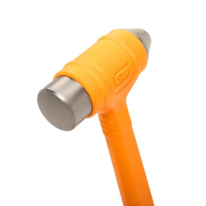 Close up image of the dead blow hammer head on a white background