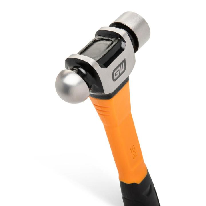 Close up image of the  GEARWRENCH 16 oz. Ball Pein Hammer with Fiberglass Handle showing the ball pein hammer head